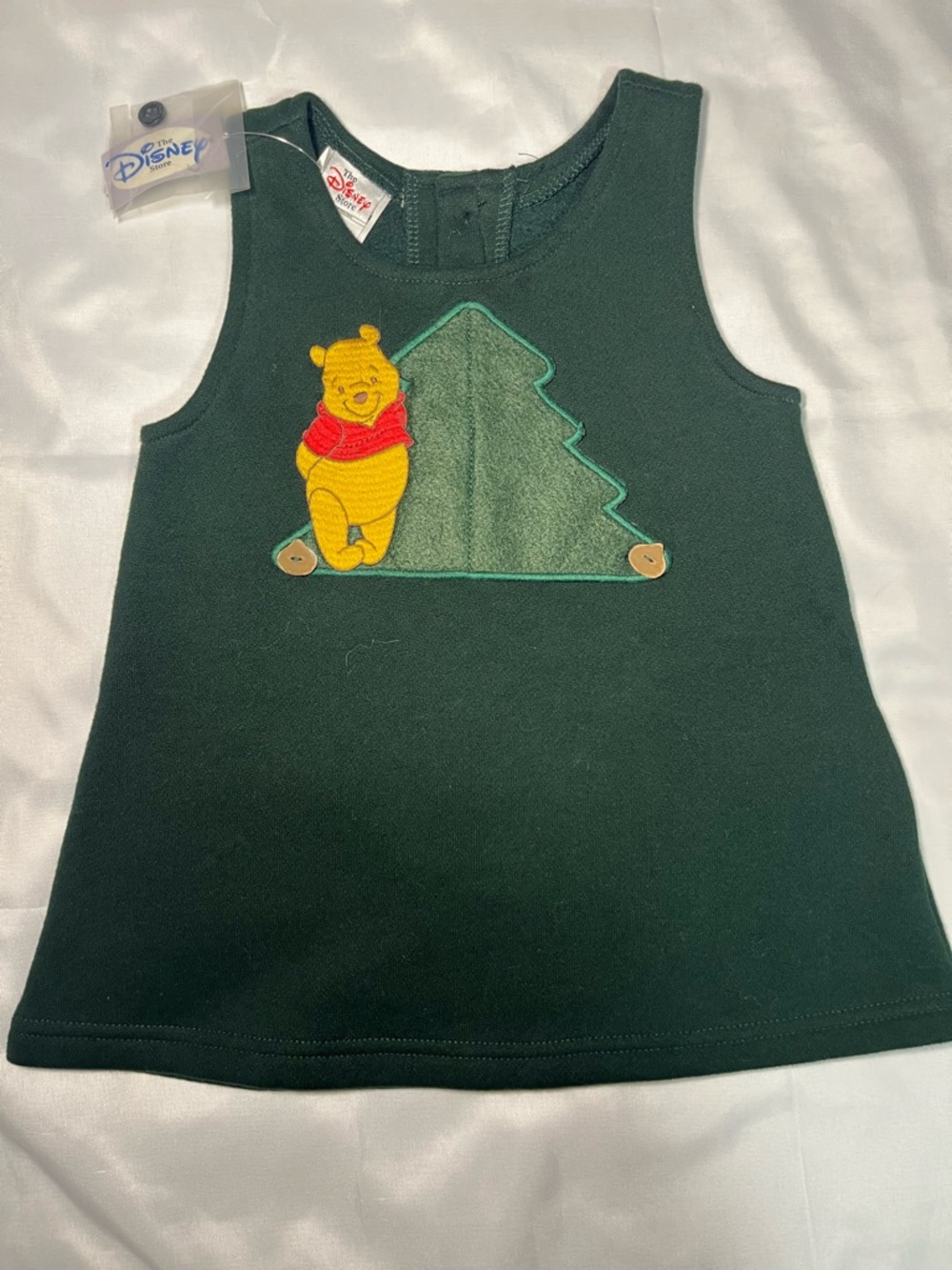 Disney Store VTG Winnie Pooh Christmas Fleece Dress 6M NWT Green Baby